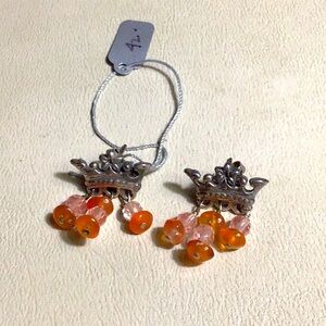 Sterling Silver Crown with Carnelian and Quartz Earrings